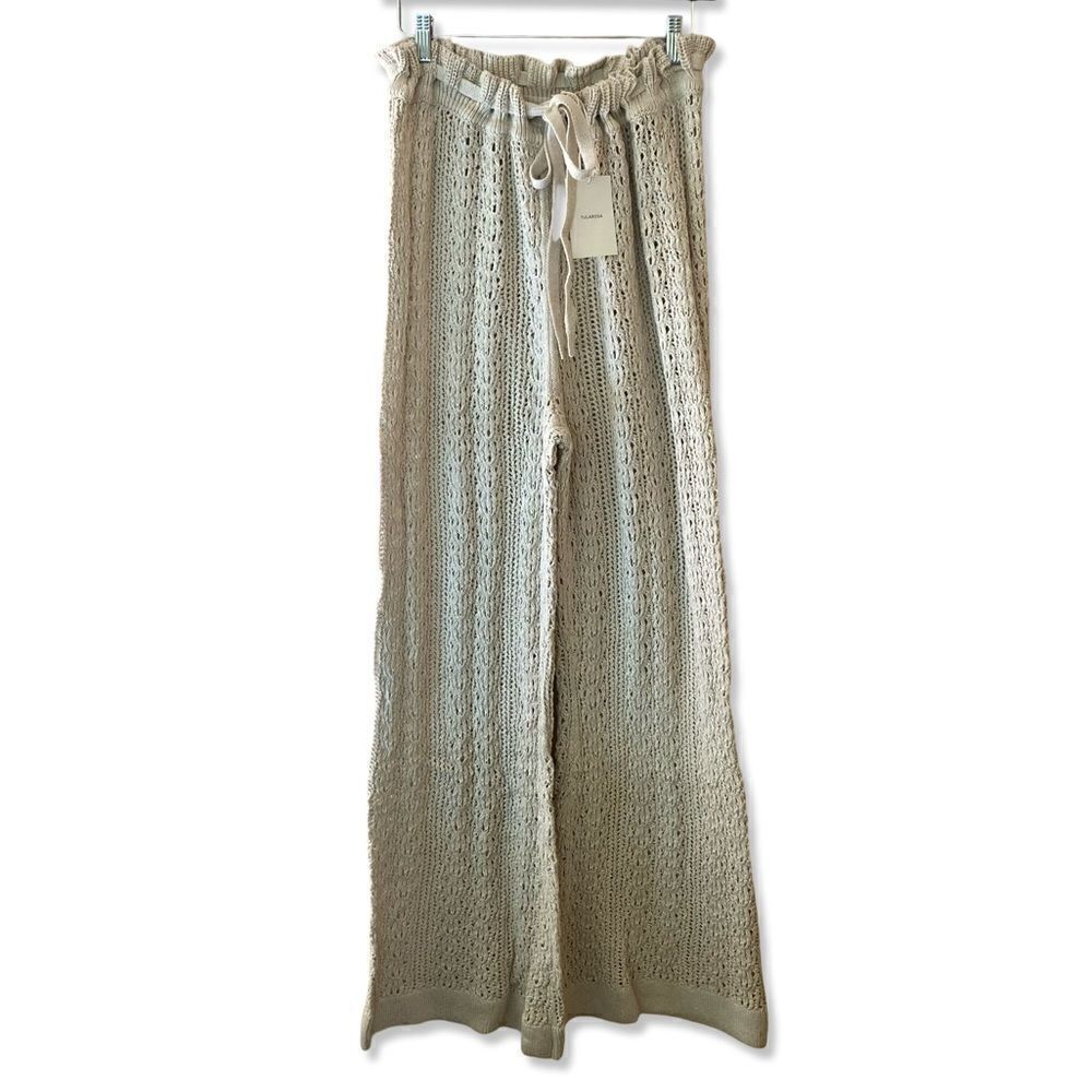 Tularosa Raimonda pants beige crochet knit wide leg bell bottoms flares NWT Sz S - Picture 11 of 13